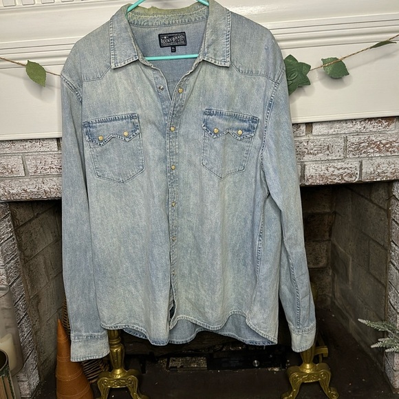 Lucky Brand Tops - Lucky Brand western style chambray top size XL with intentional distressing